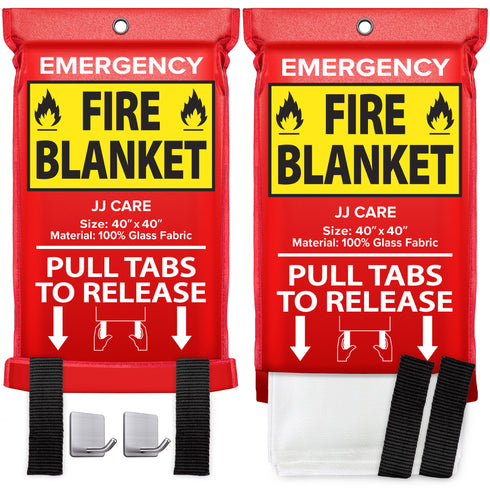 JJ CARE Fire Blanket – Pack of 4 + Gloves + Hook *New*