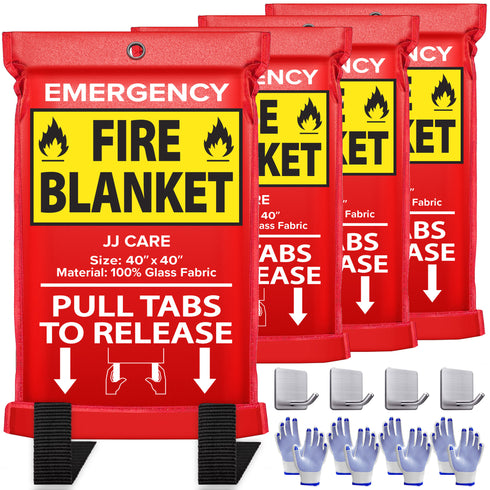 JJ CARE Fire Blanket – Pack of 4 + Gloves + Hook *New*