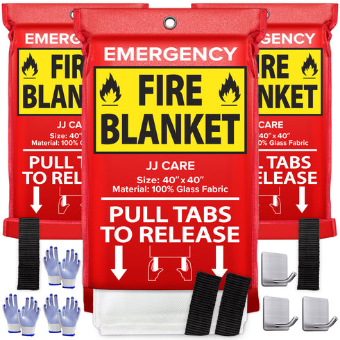 JJ CARE Fire Blanket – Pack of 5 + Gloves + Hook *New*