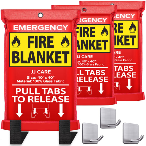 JJ CARE Fire Blanket – Pack of 4 + Gloves + Hook *New*