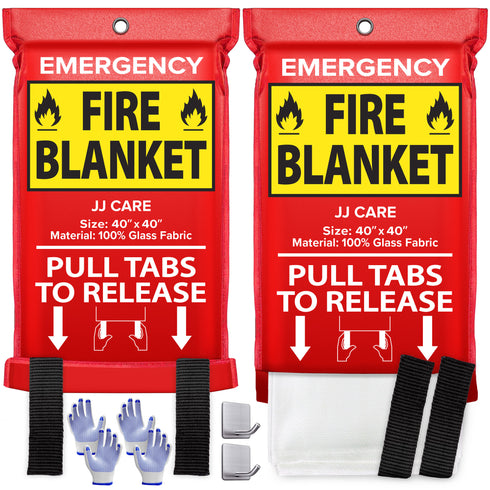JJ CARE Fire Blanket – Pack of 4 + Gloves + Hook *New*