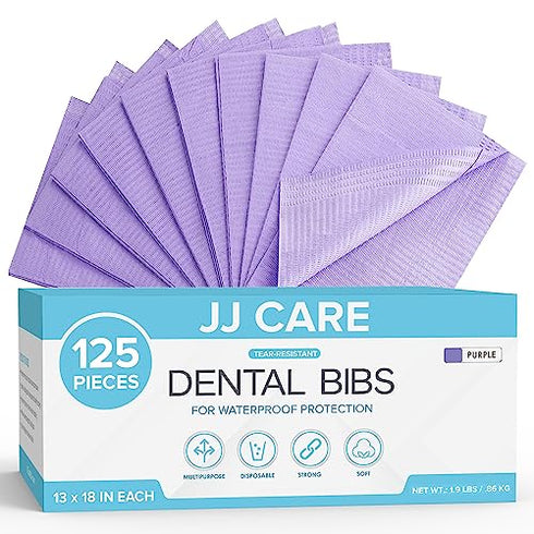 JJ CARE Dental Bibs 13" x 18" (Pack of 125, 250, and 500) - PURPLE