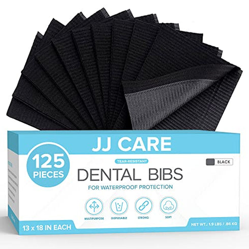 JJ CARE Dental Bibs 13" x 18" (Pack of 125, 250, and 500) - BLACK