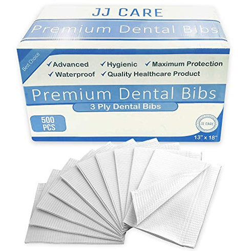 JJ CARE Dental Bibs 13" x 18" (Pack of 125, 250, and 500) - WHITE