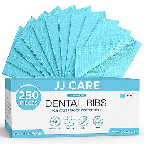 JJ CARE Dental Bibs 13" x 18" (Pack of 125, 250, and 500) - BLUE