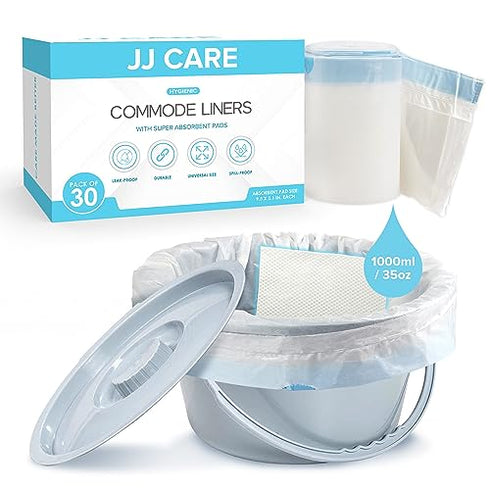 JJ CARE Commode Liners for Bedside Toilet Chair Bucket with Absorbent Pads (Pack of 30, 90)