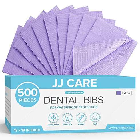 JJ CARE Dental Bibs 13" x 18" (Pack of 125, 250, and 500) - PURPLE