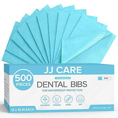 JJ CARE Dental Bibs 13" x 18" (Pack of 125, 250, and 500) - BLUE