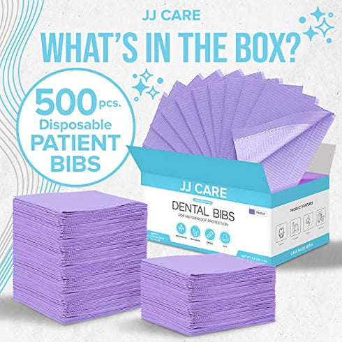 JJ CARE Dental Bibs 13" x 18" (Pack of 125, 250, and 500) - PURPLE