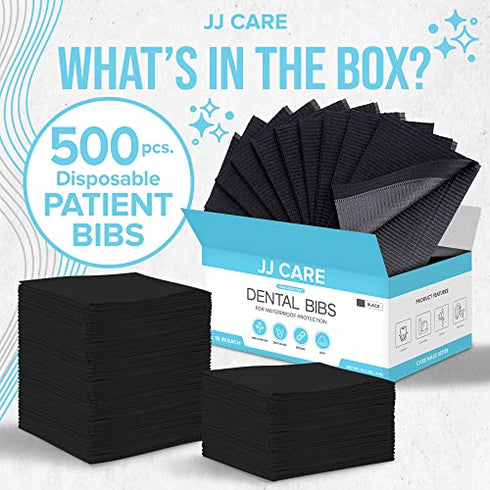 JJ CARE Dental Bibs 13" x 18" (Pack of 125, 250, and 500) - BLACK