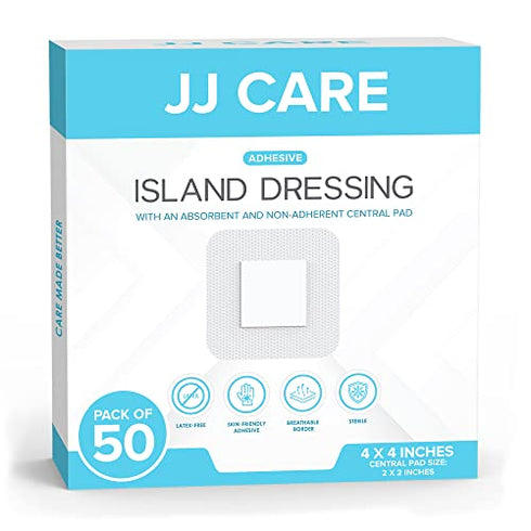 Adhesive Island Dressing 4 x 4 and 4 x 5 inch (Pack of 25, 50)