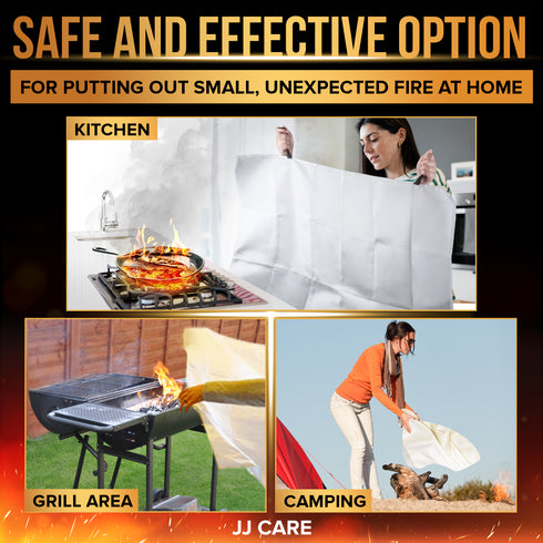 JJ CARE Fire Blanket – Pack of 5 + Gloves + Hook *New*