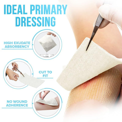 JJ CARE Calcium Alginate Wound Dressing 4x8 (Pack of 5), Sterile Calcium Alginate Dressing, Individually Packed Latex Free Calcium Alginate Gauze Pads, Highly Absorbent Medical Wound Dressing