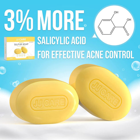 JJ CARE Sulfur Soap for Acne - Pack of 2 Sulphur Soaps, 10% Natural Volcanic Sulphur with 3% Salicylic acid, 4 oz. Sulphur Soap Bar with 100% Lavender Essential Oil for Daily Use