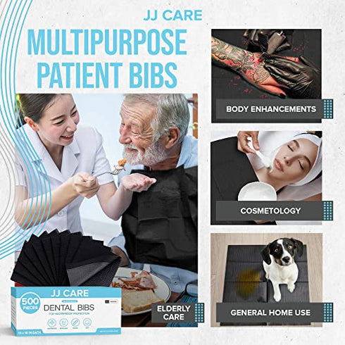 JJ CARE Dental Bibs 13" x 18" (Pack of 125, 250, and 500) - BLACK