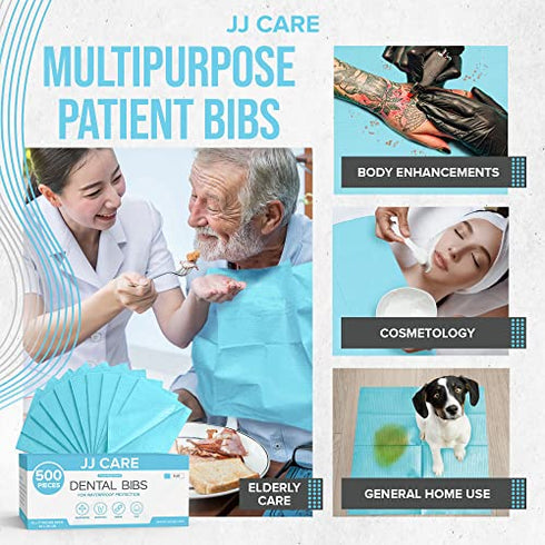 JJ CARE Dental Bibs 13" x 18" (Pack of 125, 250, and 500) - BLUE