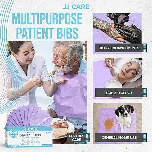 JJ CARE Dental Bibs 13" x 18" (Pack of 125, 250, and 500) - PURPLE