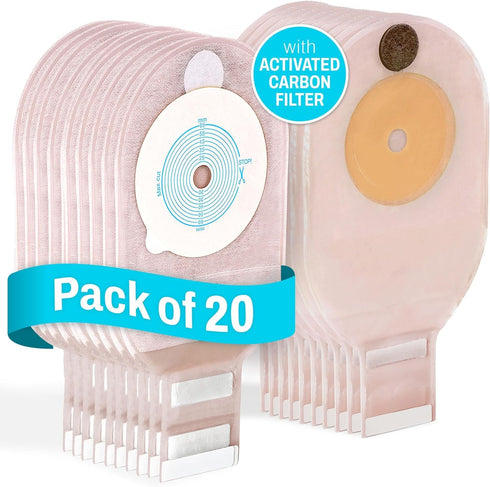 JJ CARE Colostomy Bags 20 PCS, One-Piece Pouching Ostomy Bags, No Mess Ostomy Supplies for Ileostomy, Colostomy, Urostomy Stoma Care with Odor Barrier, Drainable Ostomy Pouch with Cut to Fit Closure