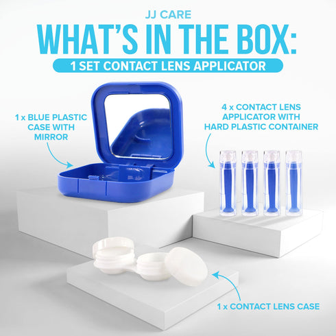 JJ CARE Contact Lens Applicator - Bundle Pack, Contact Lens Remover for Hard Lenses, Eye Contact Plunger for Hard Contacts, Contact Removal Tool for Permeable Gas Lenses w/Mirror & Contact Lens Case