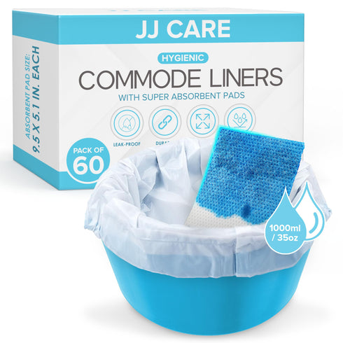 JJ CARE Commode Liners with Absorbent Pads - Pack of 60 Commode Liners for Bedside Toilet Chair Bucket, Portable Toilet & 16"x21" Commode Poop Bags with Liners for Adults