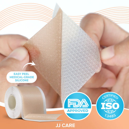 JJ CARE Soft Silicone Tape, 1.6” x 120” Flexible Silicone Scar Tape, Medical Grade Silicone Strips for Scars, Washable & Reusable Scar Tape for Surgical Scars, Latex-Free Scar Tape