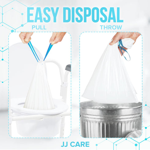 JJ CARE Commode Liners with Absorbent Pads - Pack of 60 Commode Liners for Bedside Toilet Chair Bucket, Portable Toilet & 16"x21" Commode Poop Bags with Liners for Adults