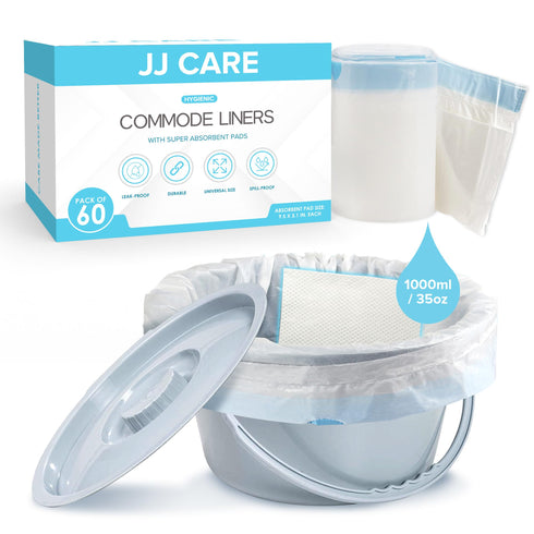JJ CARE Commode Liners with Absorbent Pads - Pack of 60 Commode Liners for Bedside Toilet Chair Bucket, Portable Toilet & 16"x21" Commode Poop Bags with Liners for Adults