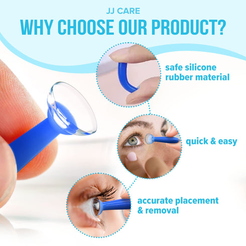 JJ CARE Contact Lens Applicator - Bundle Pack, Contact Lens Remover for Hard Lenses, Eye Contact Plunger for Hard Contacts, Contact Removal Tool for Permeable Gas Lenses w/Mirror & Contact Lens Case