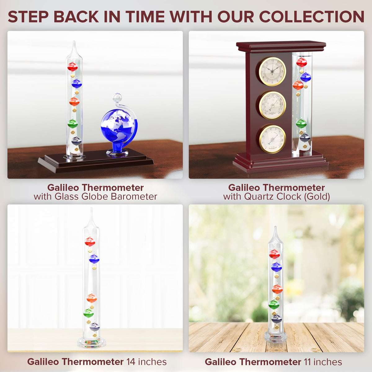 Galileo Thermometer with Glass Globe Barometer