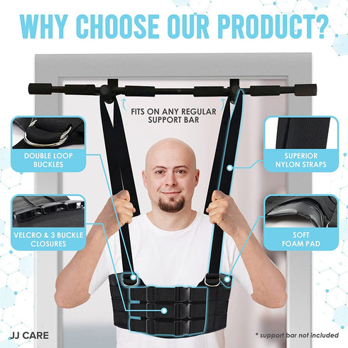 JJ CARE Spinal Decompression Harness, Hanging Upside down Back Stretcher for Lower Pain Relief, Back Traction & Spine Decompression of Bulging, Degenerative and Herniated Disc.