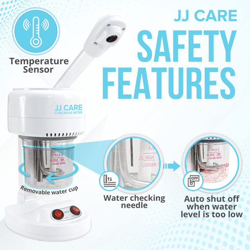JJ CARE Ozone Facial Steamer Tabletop - Facial Steamer with Rotating Spray Head at 360 Degrees and Auto Shut Off Feature - Portable Facial Steamer for Facial Deep Cleaning & Vaporizer
