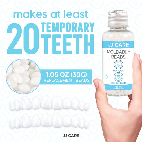 JJ CARE Temporary Tooth Replacement Kit with Dental Tools, Moldable Thermoplastic Beads Tooth Filler for Gaps, Missing or Broken Tooth, DIY Chipped Tooth Repair Kit (for up to 20 Teeth Repair)