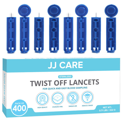 JJ CARE Twist Off Blood Lancets (Pack of 400), Sterile Lancets for Diabetes Testing, Lancets for Blood Testing, 30-gauge lancets for Lancing Device, Triple Beveled Tip Lancets