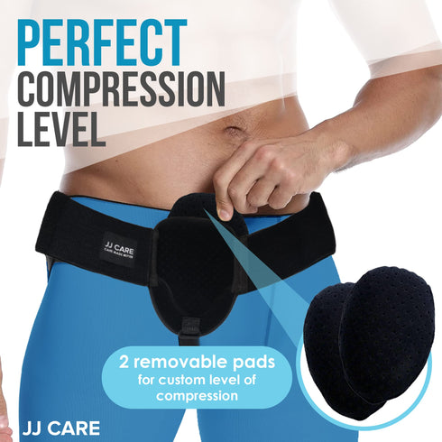 JJ CARE Hernia Belt for Men with 2 Removable Compression Pads - Hernia Belt Truss for Single or Double Inguinal Sports | Pain Relief Recovery Strap - Hernia Support Brace with Adjustable Waist Strap
