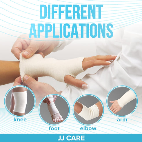 JJ CARE Tubular Bandage, 3.5” x 12 Yards Stockinette Tubing for Ankles, Knees and Calf, Size E Reusable Elastic Bandage Sleeve, Tubular Compression Bandage Roll for Arms, Rubber Latex w/Cotton
