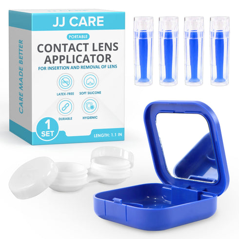JJ CARE Contact Lens Applicator - Bundle Pack, Contact Lens Remover for Hard Lenses, Eye Contact Plunger for Hard Contacts, Contact Removal Tool for Permeable Gas Lenses w/Mirror & Contact Lens Case