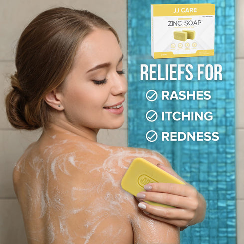 JJ CARE Zinc Soap - Pack of 2 Medicated 2% Zinc Pyrithione Soap for Daily Use, Individually Wrapped 4 oz. Zinc Bar Soap with Aloe Vera for Dandruff & Seborrheic Dermatitis