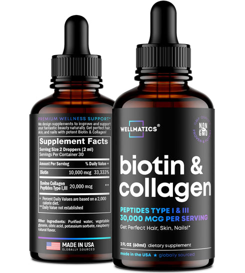 JJ CARE Biotin + Collagen Drops 2 ml., Liquid Biotin & Collagen for Healthy Hair, Skin and Nails, Biotin & Collagen Supplement Hair Growth for Men and Women, Promotes Cell Renewal & Stronger Joints