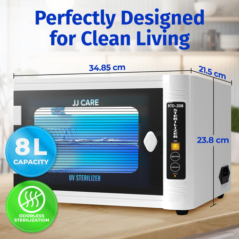 JJ CARE UV Sterilizer 8-Liter Capacity, UV Light 99% Sterilization Killing Efficiency, UV Sterilizer Cabinet for Salon, Spa, Office and At Home Use, Professional Tabletop UV Sterilizer