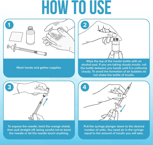JJ CARE Disposable Syringe Pack (30 Count) – 1cc/mL, 30G 1/2", Ultra-Fine, Single-Use, Sterile & Individually Wrapped