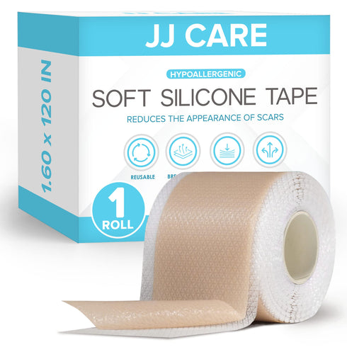 JJ CARE Soft Silicone Tape, 1.6” x 120” Flexible Silicone Scar Tape, Medical Grade Silicone Strips for Scars, Washable & Reusable Scar Tape for Surgical Scars, Latex-Free Scar Tape