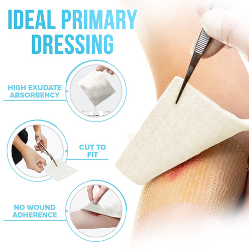 JJ CARE Calcium Alginate Wound Dressing 4x4 (Pack of 10), Sterile Calcium Alginate Dressing, Individually Packed Latex Free Calcium Alginate Gauze Pads, Highly Absorbent Medical Wound Dressing