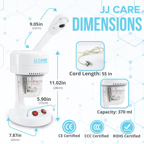 JJ CARE Ozone Facial Steamer Tabletop - Facial Steamer with Rotating Spray Head at 360 Degrees and Auto Shut Off Feature - Portable Facial Steamer for Facial Deep Cleaning & Vaporizer