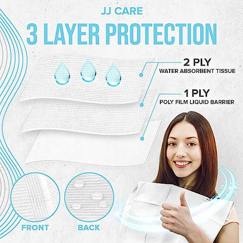 JJ CARE Dental Bibs 13" x 18" (Pack of 125, 250, and 500) - WHITE