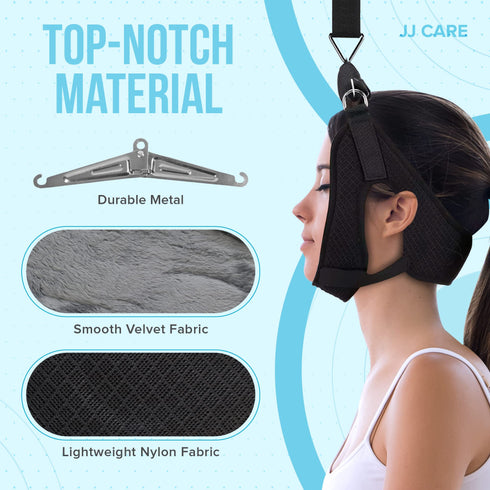 JJ CARE Neck Stretcher - Cervical Traction Device for Chiropractor - Cervical Neck Traction Device Over The Door for Home Use - 6-Piece Set Neck Sling for Home Physical Therapy with Door Stop Sign
