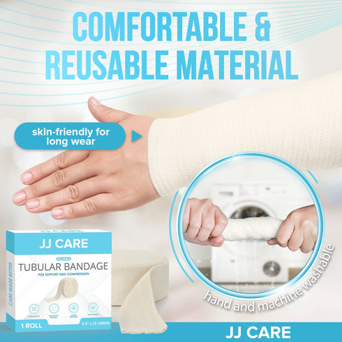 JJ CARE Tubular Bandage, 3.5” x 12 Yards Stockinette Tubing for Ankles, Knees and Calf, Size E Reusable Elastic Bandage Sleeve, Tubular Compression Bandage Roll for Arms, Rubber Latex w/Cotton