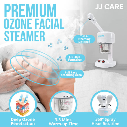 JJ CARE Ozone Facial Steamer Tabletop - Facial Steamer with Rotating Spray Head at 360 Degrees and Auto Shut Off Feature - Portable Facial Steamer for Facial Deep Cleaning & Vaporizer