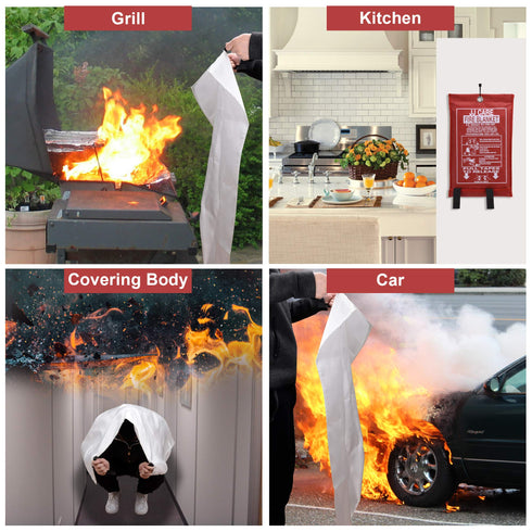 JJ CARE Upgraded Fire Blanket for Home 40"x40" with 3 Hooks & 3 Gloves, Fire Suppression Blanket, Emergency Fire Blanket for People, Fire Blanket Kitchen, Emergency Use - Yellow