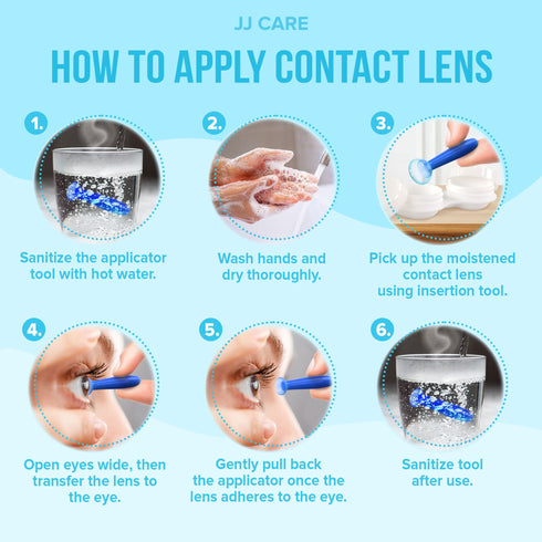 JJ CARE Contact Lens Applicator - Bundle Pack, Contact Lens Remover for Hard Lenses, Eye Contact Plunger for Hard Contacts, Contact Removal Tool for Permeable Gas Lenses w/Mirror & Contact Lens Case