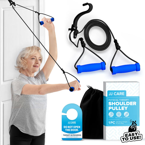 JJ CARE Over the Door Shoulder Pulley for Physical Therapy, 90 Inches Adjustable Exercise Pulleys for Shoulder Rehab - Rotator Cuff Exercise Equipment with Padded Handles, Door Hanger & Carry Bag